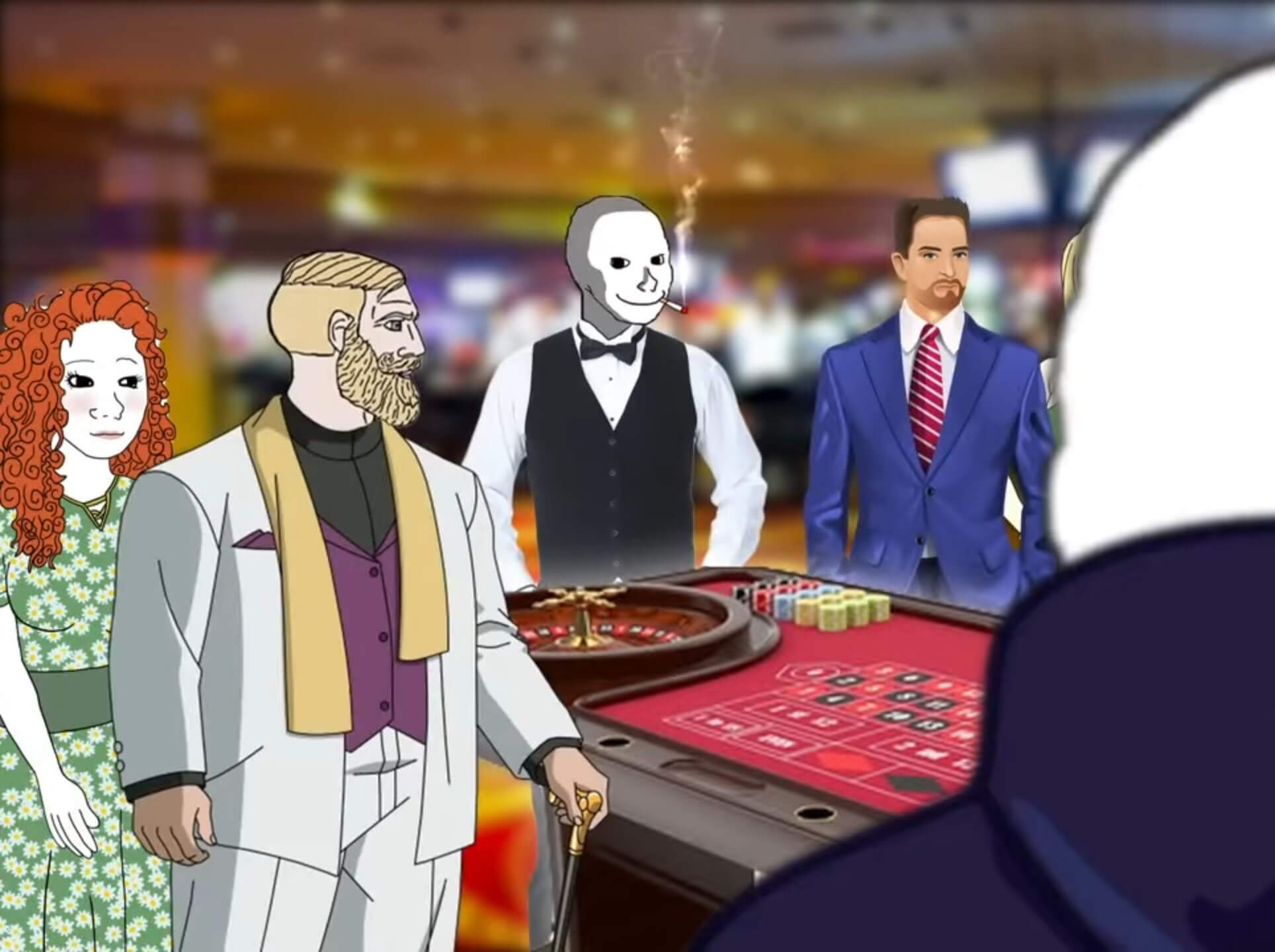 The Roulette Loss: A Thrilling Tale of Wojak, Boomer, and Chad in a Haunted Casino