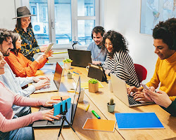 group of people working together in a virtual office