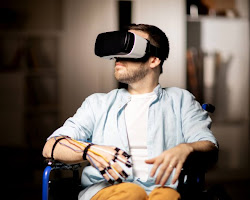 person with a disability using a virtual reality headset