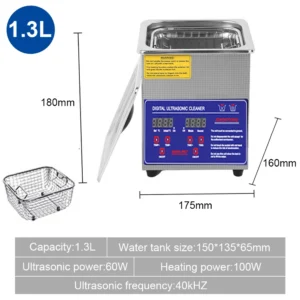 Cleaner Portable Washing 1.3l 15l 30l (1.3l, Stainless Steel (304)): Ultrasonic Cleaner - Parts & Tool Cleaning | 1.3L | 120W | Stainless steel (304)