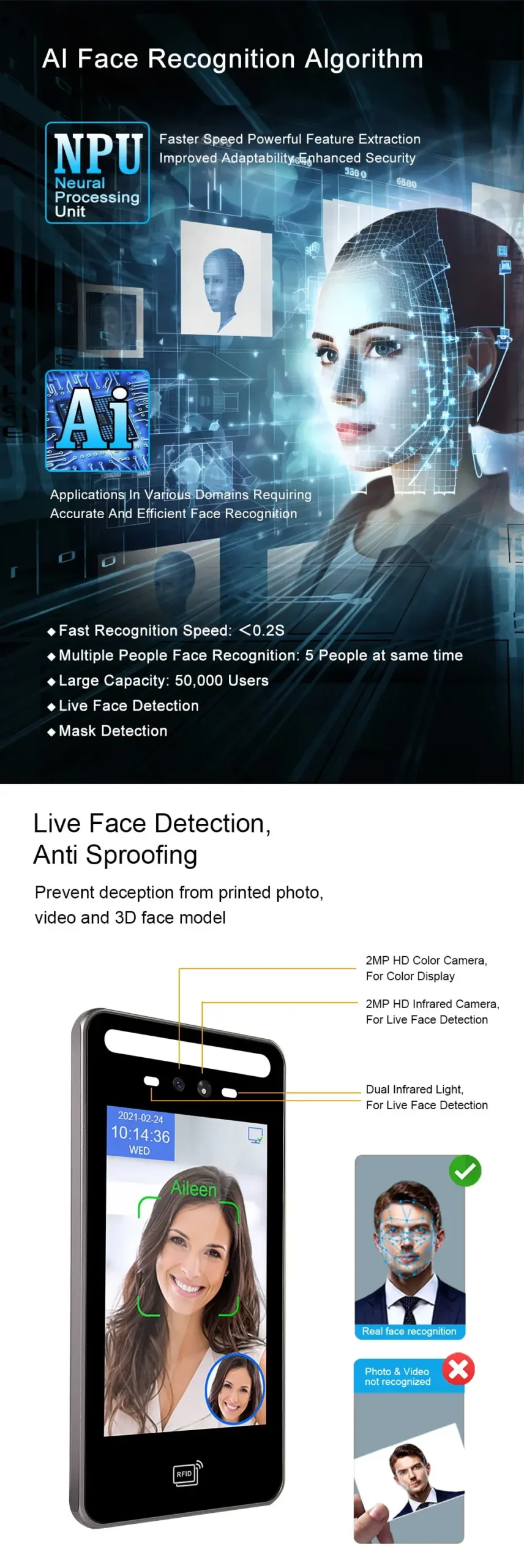 Attendance Control Embedded Server Face (200w, Sea.) - Commercial Equipment - Commercial Use | 200W | need | contact | size | Commercial Equipment - Image 10
