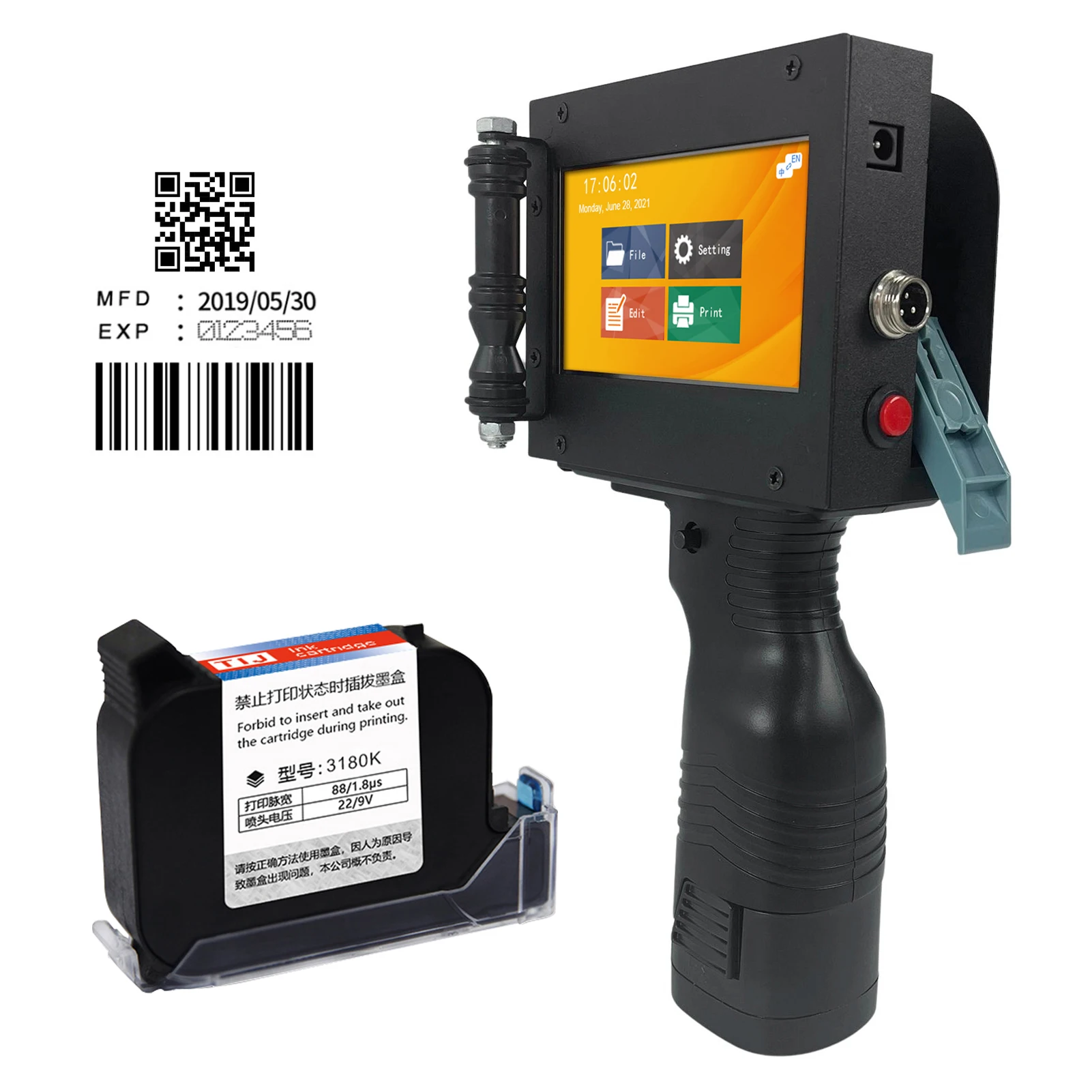 Portable Definition Printer Code Handheld Inkjet 4.3inch | 240V | AC-100 | DC-16 | Commercial Equipment