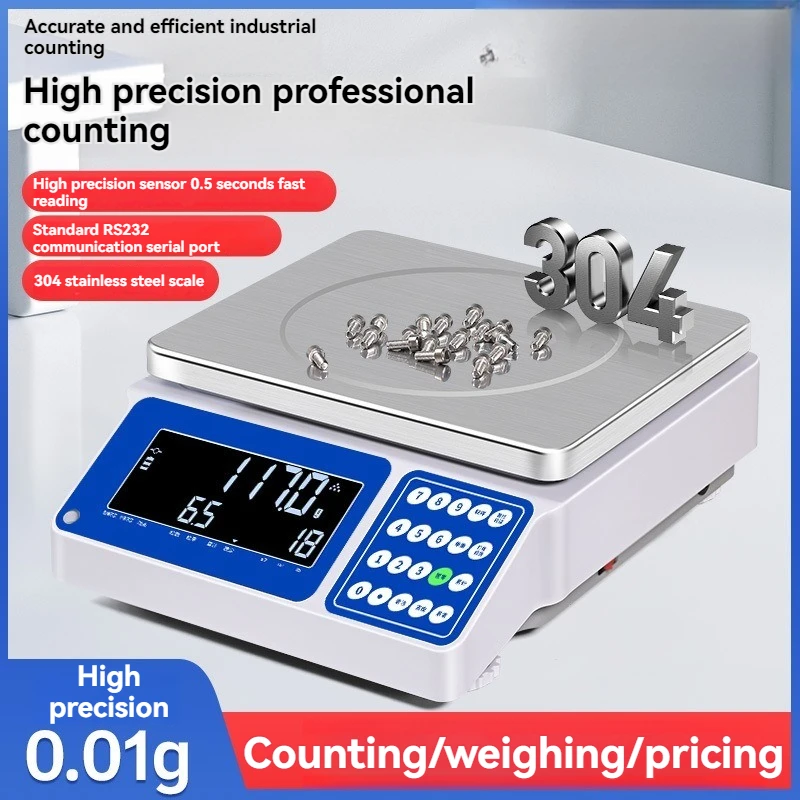 Counting Electronic Weighing Scale (stainless Steel (304), Parcel) - Commercial Use - Commercial Equipment | Stainless steel (304) | 15kg 0.1g | 3kg 0