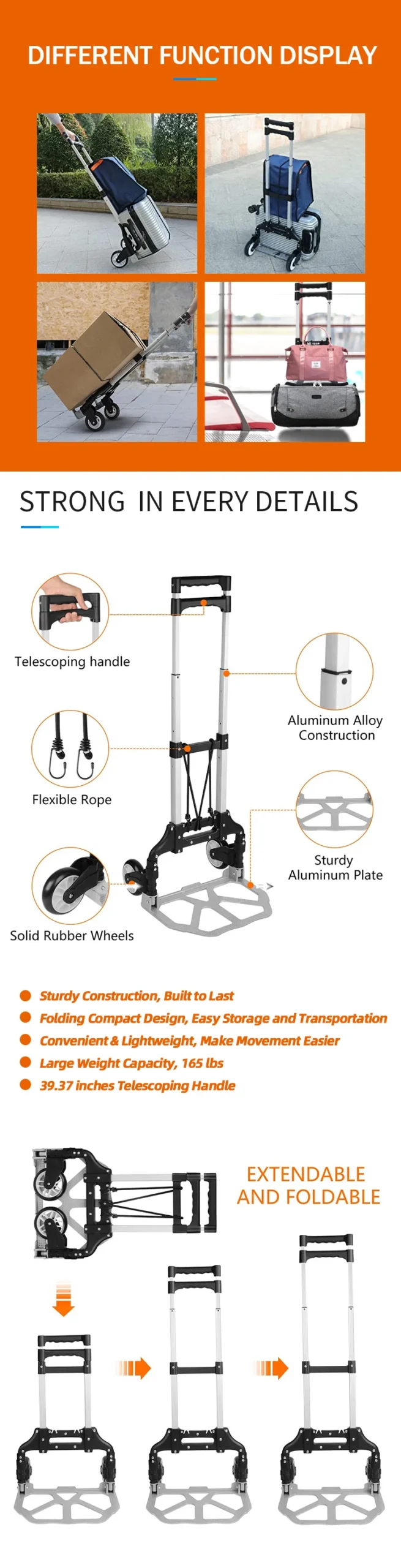 Hand Dolly Folding Warehouse Duty Aluminum (aluminum, Soft) - Commercial Equipment For Commercial Use | Aluminum | make | grip - Image 4