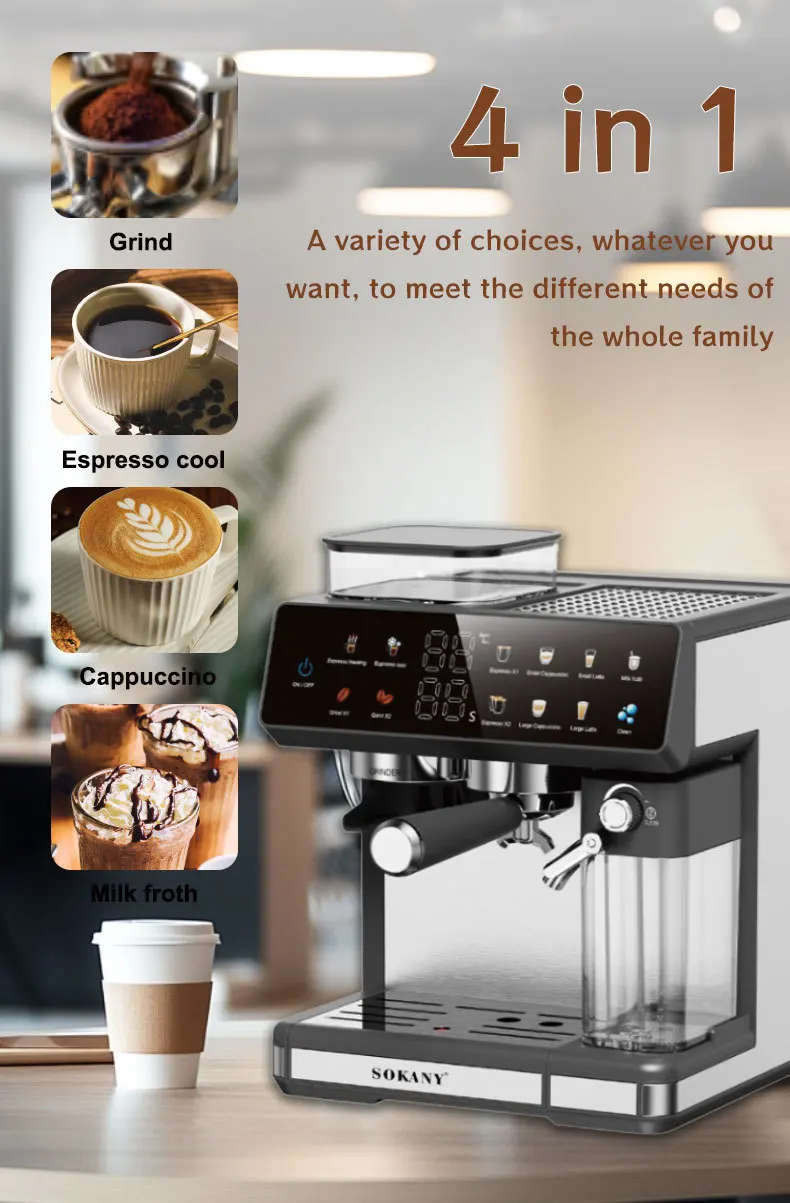 Home Semi-automatic Grinding Coffee Italian Function Maker (220v, Eu) | Commercial Equipment | Commercial Use | 220V | EU | Commercial Equipment - Image 3