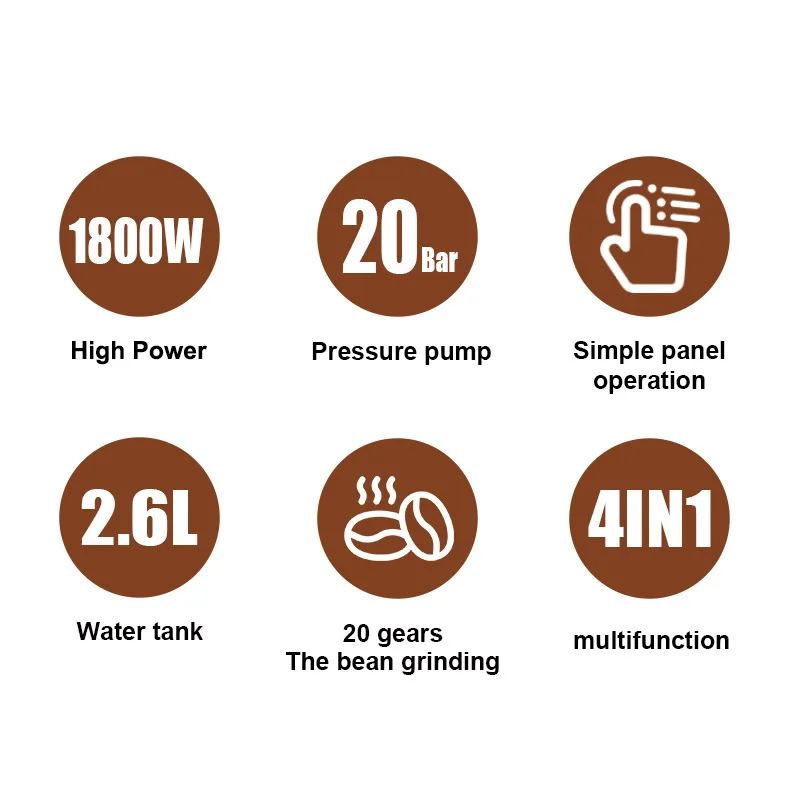 Home Semi-automatic Grinding Coffee Italian Function Maker (220v, Eu) | Commercial Equipment | Commercial Use | 220V | EU | Commercial Equipment - Image 4