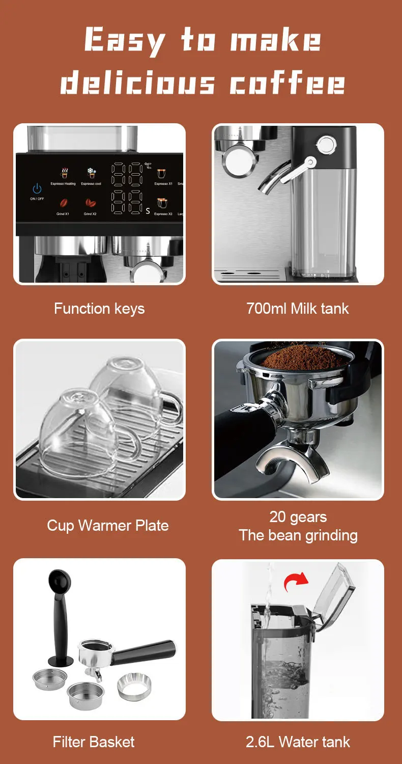 Home Semi-automatic Grinding Coffee Italian Function Maker (220v, Eu) | Commercial Equipment | Commercial Use | 220V | EU | Commercial Equipment - Image 5