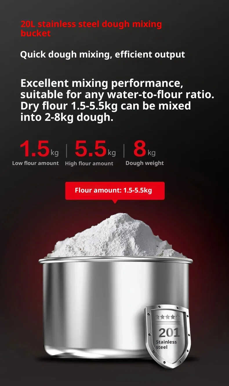 Dough Large-capacity Multifunctional Automatic Tabletop Fully Dual-action Mixer Dual-speed | TB5L | SSD20BP | Commercial Equipment - Image 6