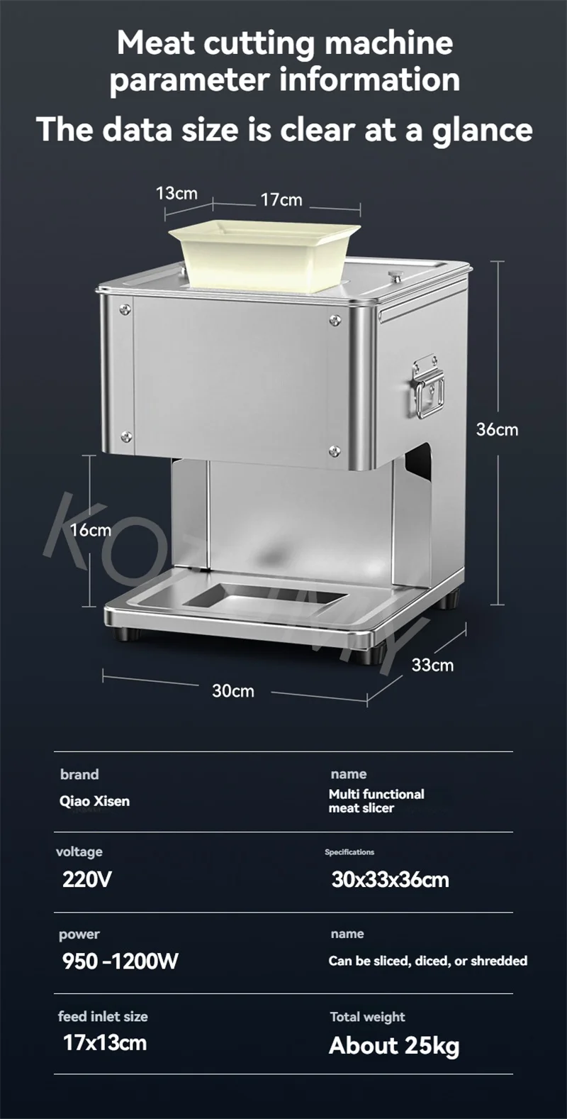 Meat Slicer Electric Shredding Fully Dicing Fresh (1200w, Stainless Steel): Commercial Equipment - Commercial Use | 220V | 1200W | Stainless steel - Image 21