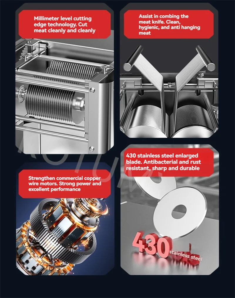Meat Slicer Electric Shredding Fully Dicing Fresh (1200w, Stainless Steel): Commercial Equipment - Commercial Use | 220V | 1200W | Stainless steel - Image 5