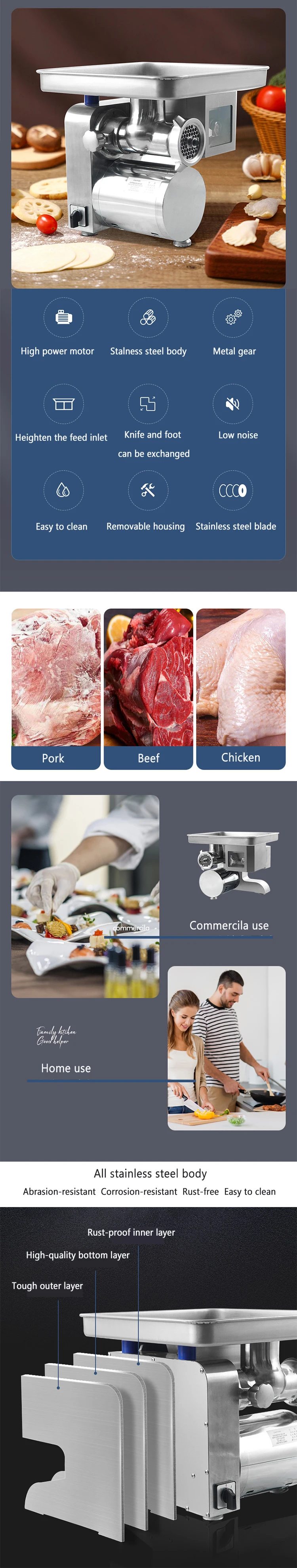 Meat Purpose Automatic Cutting Grinder Home Electric (220v, Size) | Commercial Equipment | Commercial Use | 220V - Image 2