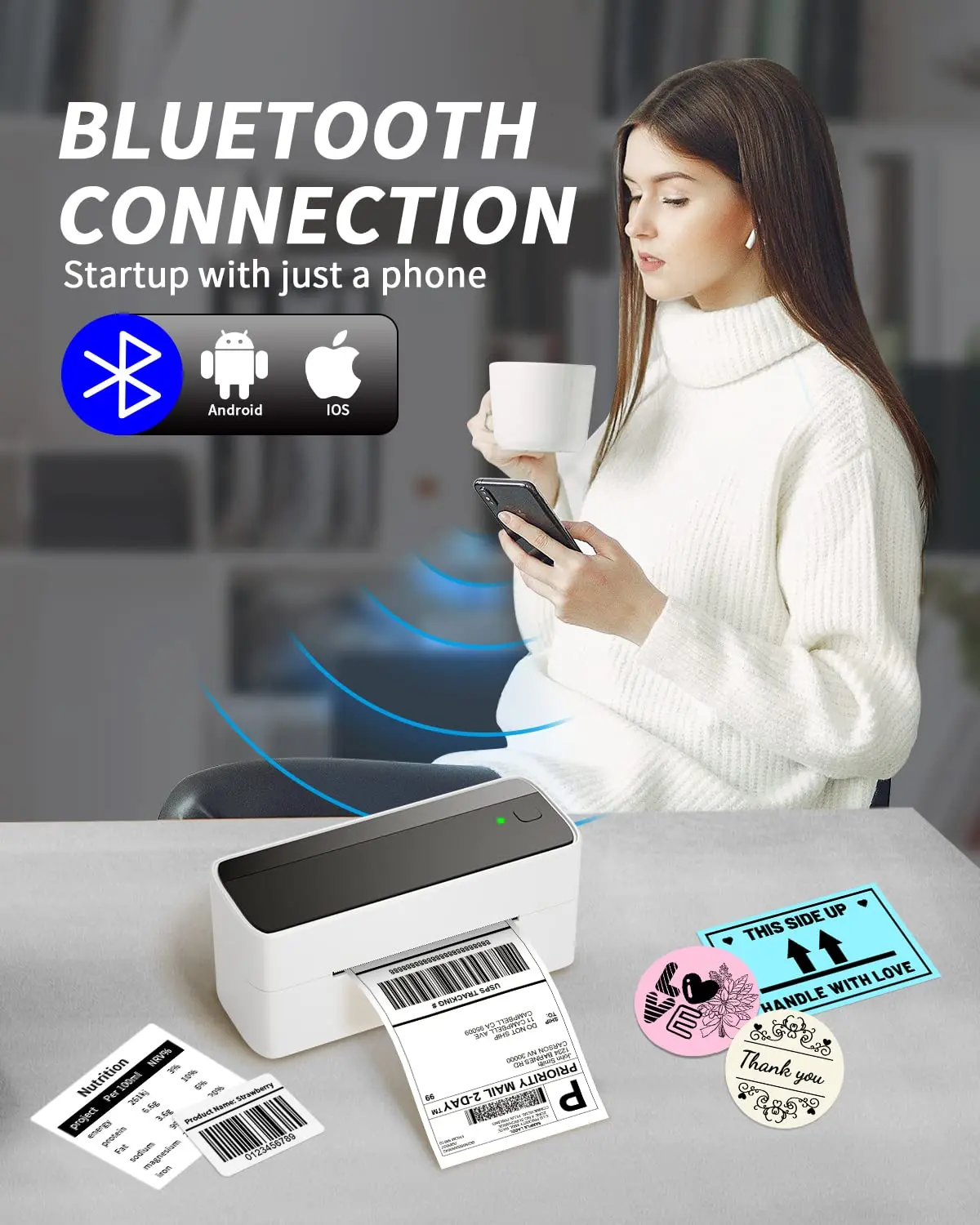 Phomemo Portable Thermal Printer Bluetooth (eu Plug, Grey) - Commercial Equipment For Commercial Use | online. | Black | Deep Blue - Image 2