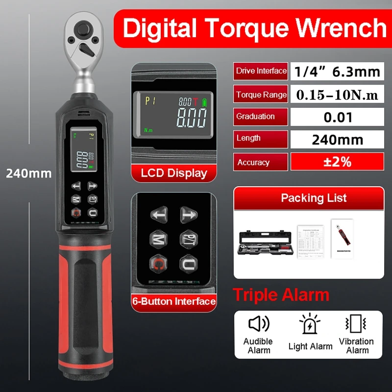 Preset Alerts Motorcycles Digital Wrench N.m (tightening, Provides) - Commercial Equipment For Commercial Use | 0.9-60NM | triple | sensor
