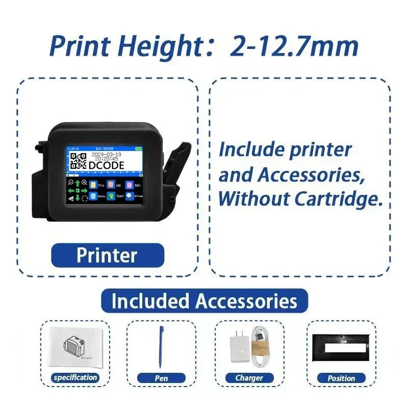 Handheld Printer Barcode Dcode 12.7mm Mini (245g) | Commercial Equipment | Commercial Use | UK Plug | cartridge | adapter | Commercial Equipment