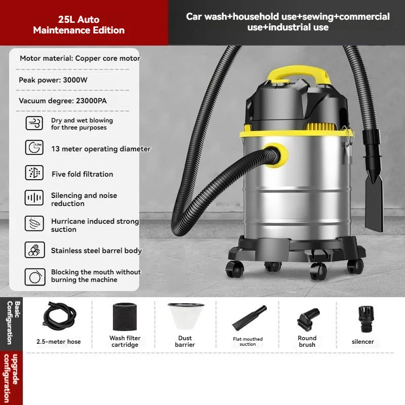 Industrial Wet/dry Vacuum - Workshop Cleanup: Vacuum Cleaner Dry Household (1.the, Will) | 25L | 220V | 3000W