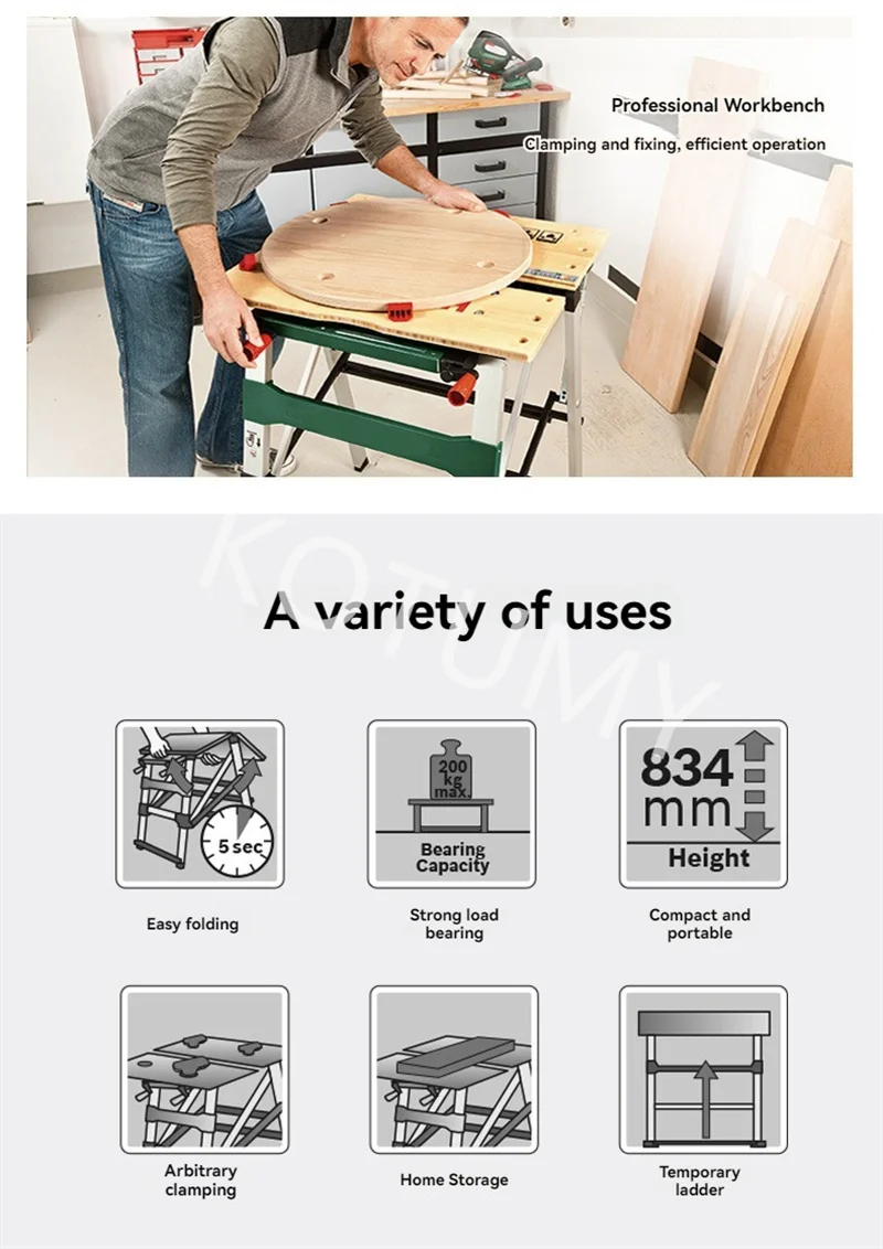 Work Table Home Foldable Bench Multipurpose Carpenters - Commercial Equipment Unit For Commercial Use - Fedex | functions | remain | unchanged. - Image 4