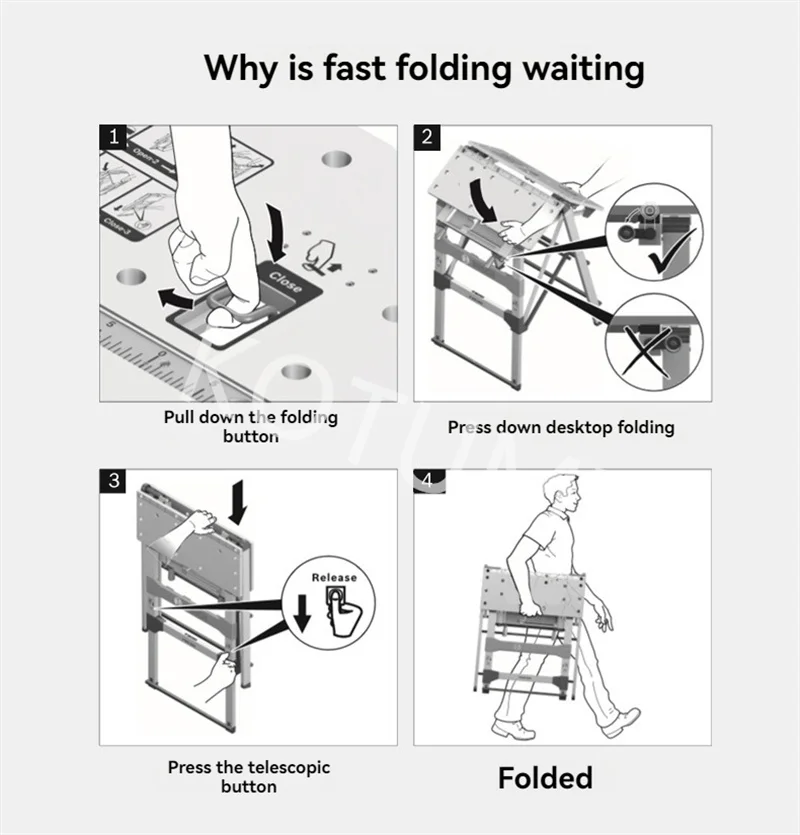 Work Table Home Foldable Bench Multipurpose Carpenters - Commercial Equipment Unit For Commercial Use - Fedex | functions | remain | unchanged. - Image 8